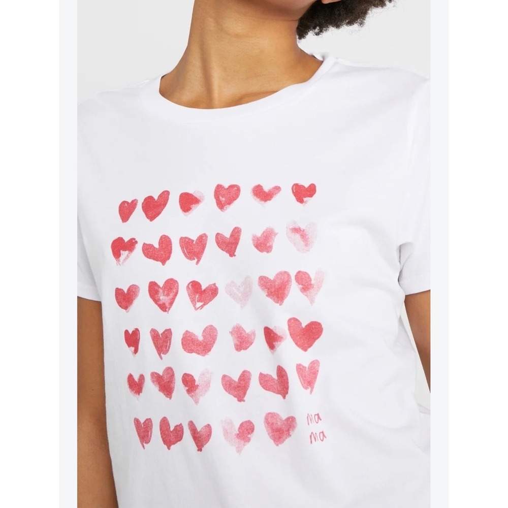 J. Crew Mama Heart Graphic T-Shirt White Crew Neck Red Pink Hearts Tee medium